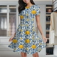 thumbnail image 2 of Blue White Floral Tiles Pattern Women's Classic Swing Skater Dress Casual Work Party Cocktail Dresses, 2 of 6
