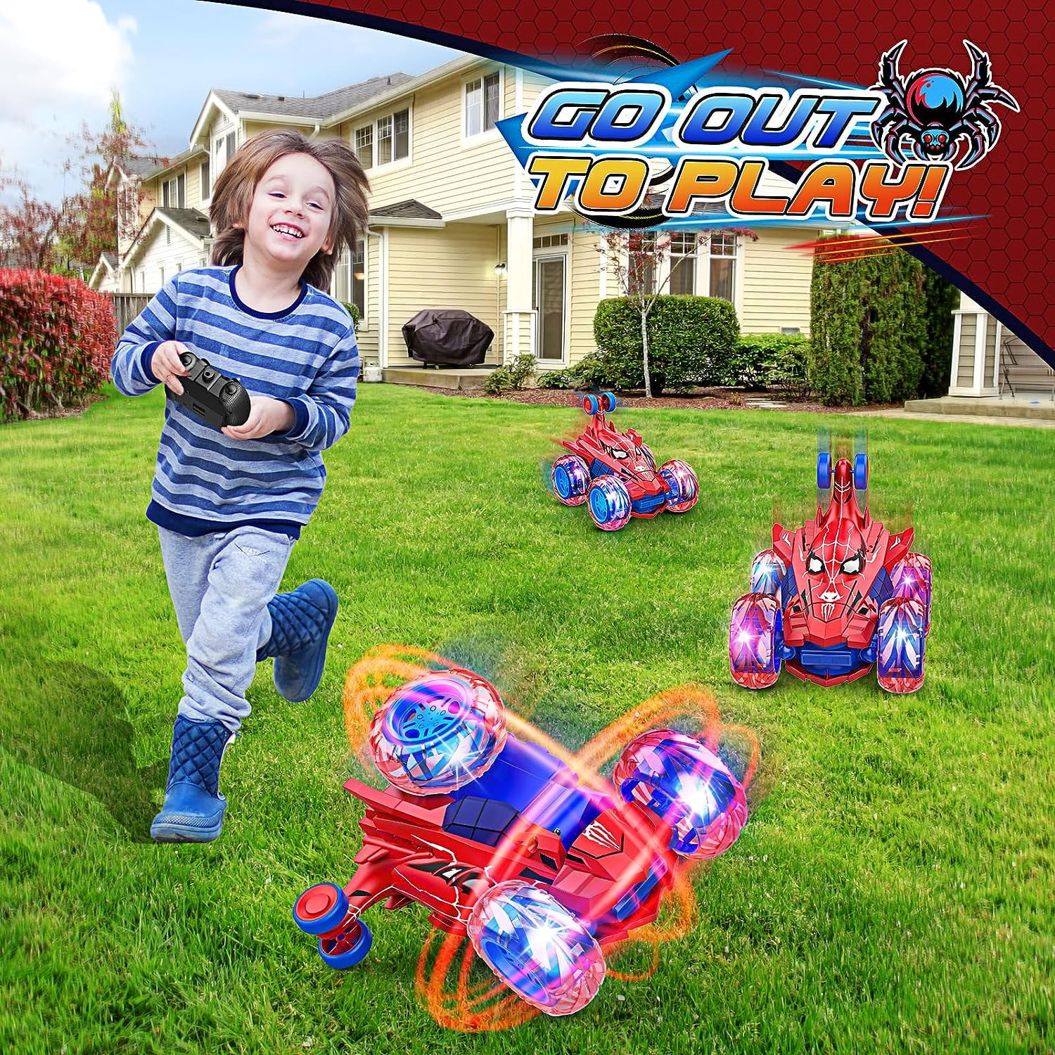 Remote Control Car for Kids, RC Car Toys for Boys Age 3-10, Charging Remote Control Stunt Cars with 360 Flips 4WD Wheel Lights for Birthday Gift