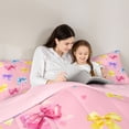thumbnail image 4 of Manfei Watercolor Rainbow Bow Twin Bedding Sets, Pink Love Heart Bedding Comforter Set for Girls Women, Pink Reversible, 7-Piece, 4 of 7