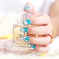 thumbnail image 4 of 24pcs/Set Pretty False Nail Tips Square Head Full Cover Blue Rhinestone Glitter Fake Nails Art with Glue, 4 of 6