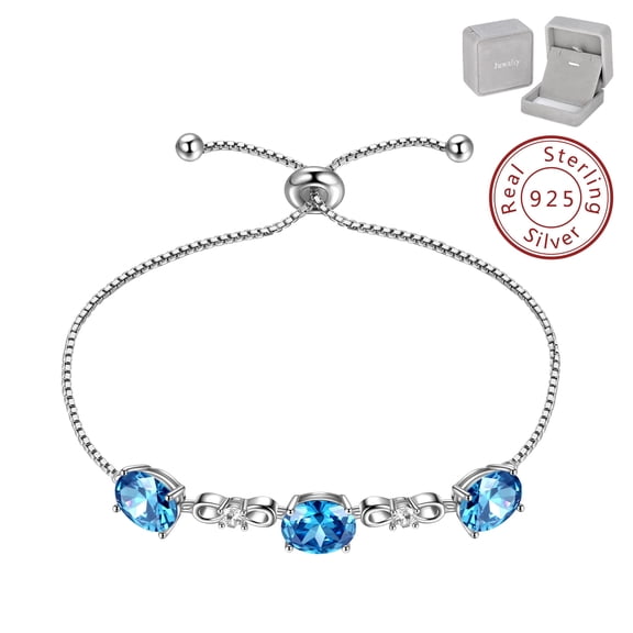 March Birthstone Bracelet 925 Sterling Silver Blue Aquamarine Bracelets Women Mom Jewelry Valentine Christmas Birthday Mother's Day Gift for Her