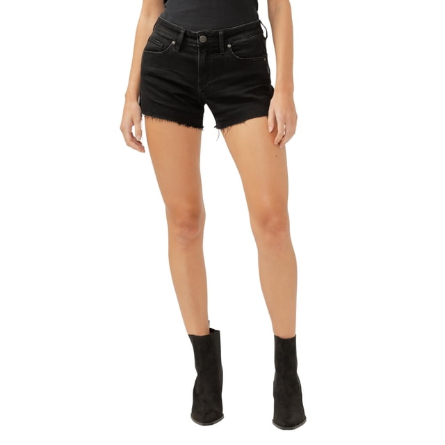 Pantalones cortos Silver Jeans Co. Boyfriend Mid Rise para mujer, color negro, 34
