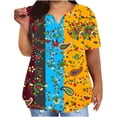 thumbnail image 1 of Plus Tamaño de las Mujeres Blusas, Cuello en V Casual Suelto Manga Corta Superior, Impresión Blusa Poliéster Spandex, 1 of 5