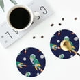 thumbnail image 4 of Lsque Astronaut Dinosaur and Space Pattern 4" Drink Coasters Set of 4, PVC Leather Absorbent Coasters, Table Coaster Set Decorative Coffee Cup Coasters Housewarming Gift -Round Shape, 4 of 6