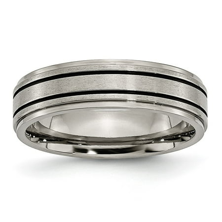 Auriga Fine Jewelry Titanium Brushed Center Black Enamel 6mm Ridged Edge Men s Band