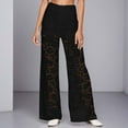thumbnail image 2 of Vividxx Women Casual Pants High Waisted Lace Hollow Out Straight Leg Pants For Party Nightclub And Daily Wear Comfortable Stretchy Elastic Waistband Loose Fit Long Pants Loose Fit Beach Trousers, 2 of 7
