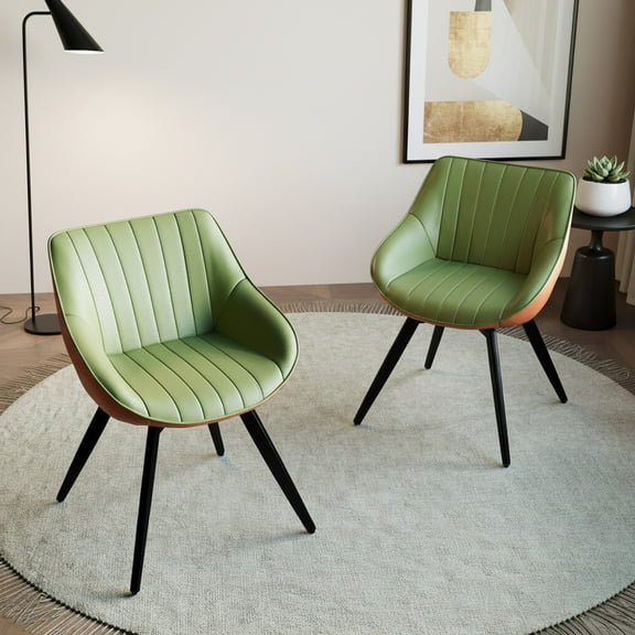 CasaGlajore Set of 2 Modern Swivel Dining Chairs with Black Metal Base – Faux Leather Upholstered, Ergonomic Kitchen & Living Room Seating