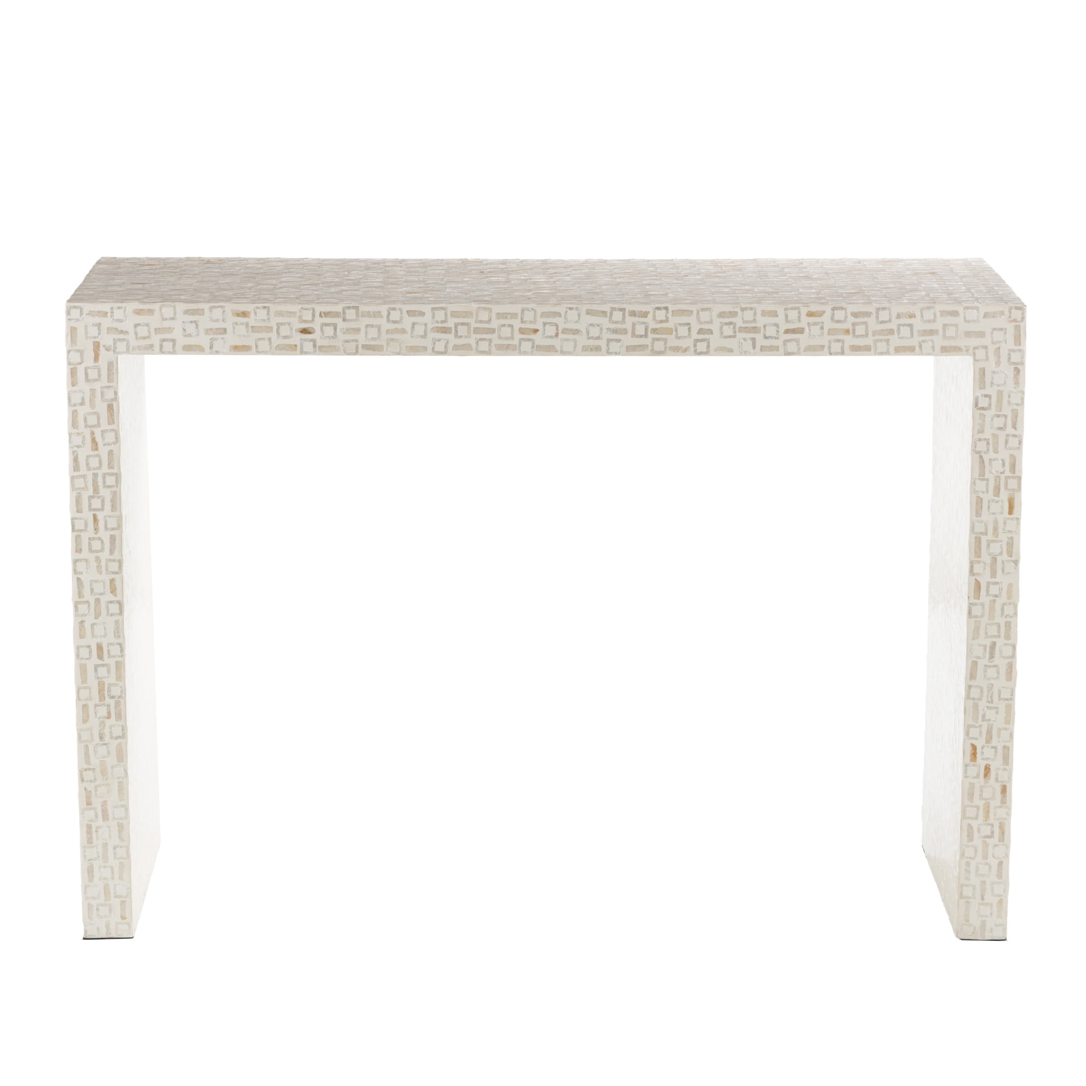 DecMode 44" x 31" Cream Capiz Shell Handmade Mosaic Inlay Console Table, 1-Piece