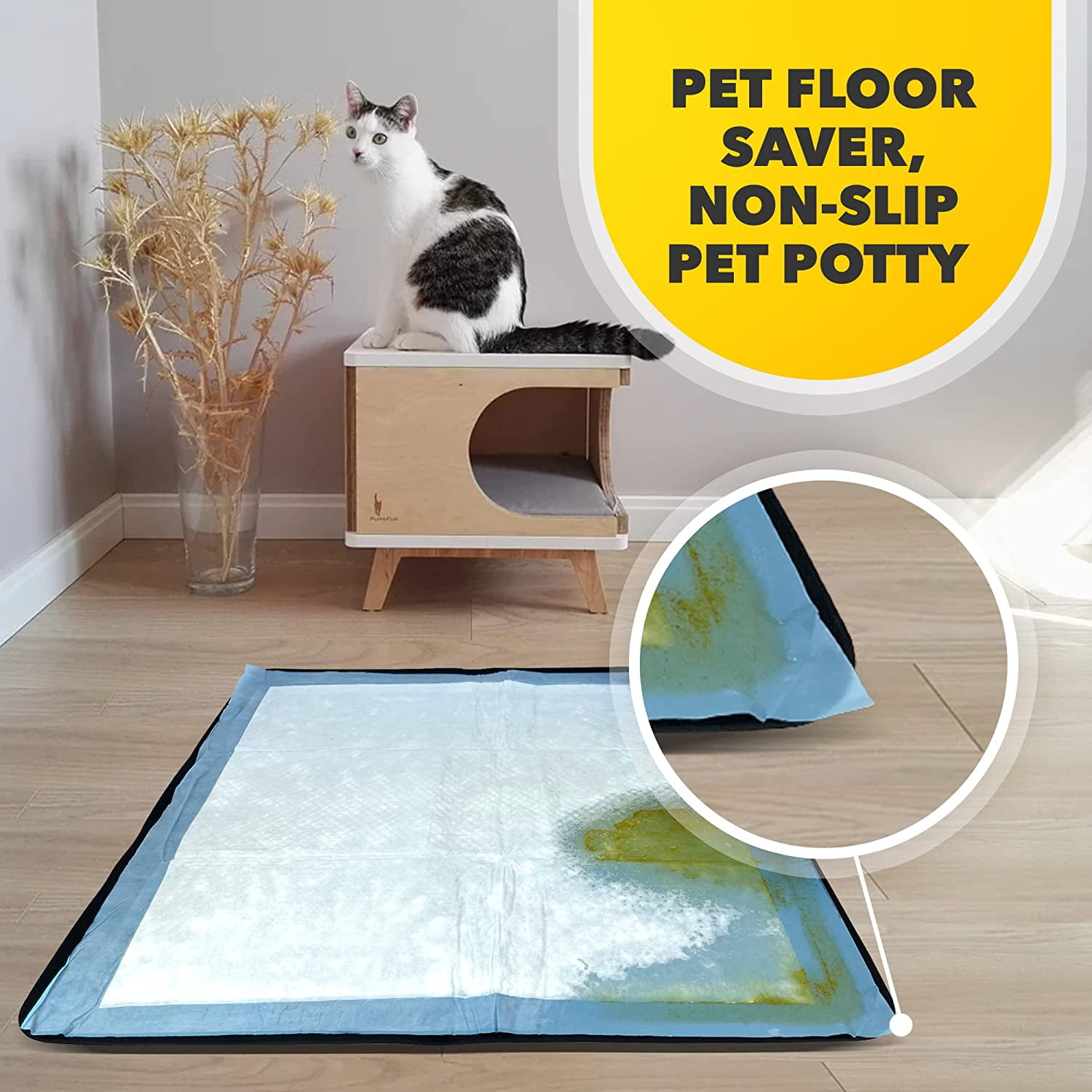 Skywin Dog Puppy Pad Holder Tray - No Spill Pee Pad Holder for Dogs - Wee Wee Pad Holder Works with Most Training Pads, Easy to Clean and Store (Black)