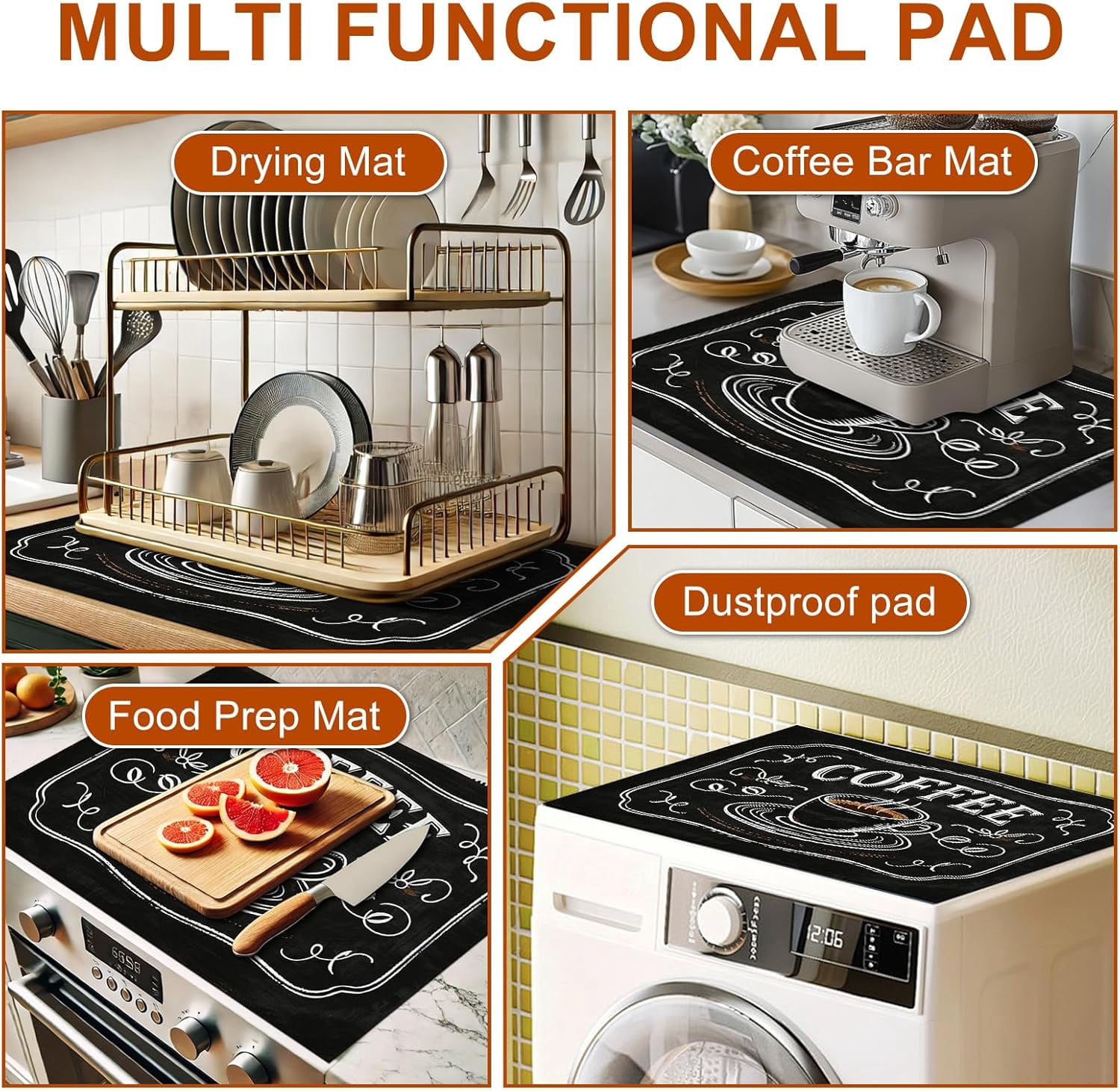 Stove Top Covers for Electric Stove 28x20 Inch Heat Resistant Countertop Protector Glass Cooktop Covers Dish Drying Mat RV Range Top Pad Coffee Chalkboard Design