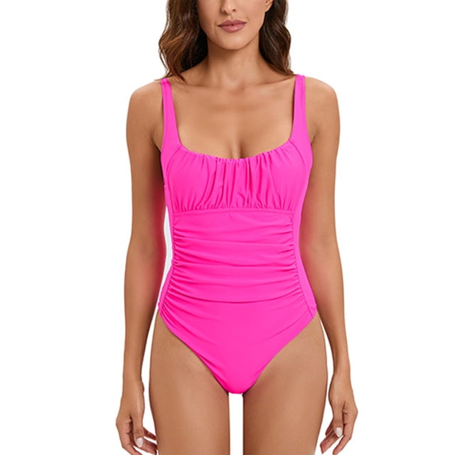 UKAP Maillot de Bain une Pièce Sans Manches pour Femmes Col en V Tenue de Plage Source Chaude 11039 Rose Rouge P