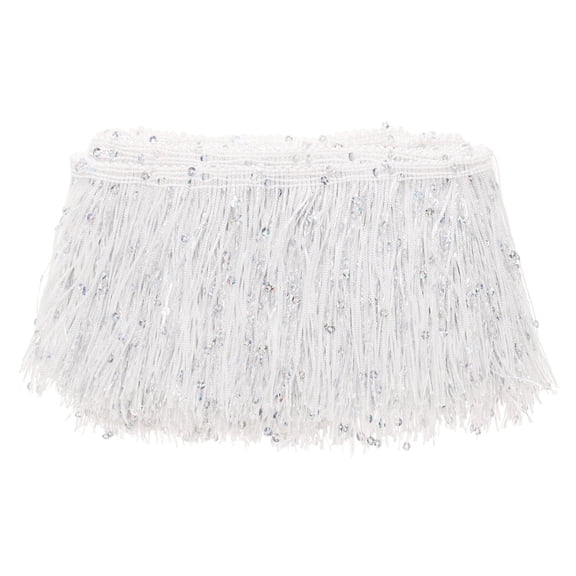 Uxcell 5 Yards Sequin Tassel Fringe Trim 4 in Sparkling Polyester Fringe Trim Ribbon for Latin Dress/DIY Crafts [White]