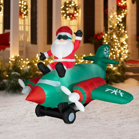 7.5' Long Animated Airblown Christmas Inflatable Santa Sitting on Twin ...