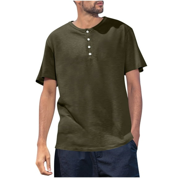 Mens Short Sleeve Henley Shirts Casual Button T-Shirts Lightweight Basic Cotton Tops