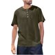 thumbnail image 2 of Blusas y camisas de manga corta y cuello redondo para hombre, estilo casual y moderno, de color liso, con botones, abertura en el dobladillo y manga corta., 2 of 7