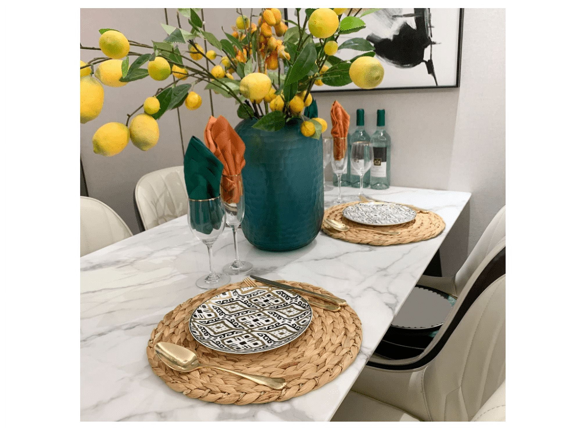 4 Pack Woven Placemats,Natural Water Hyacinth Weave Placemat Round Braided Rattan Tablemats 14 inch