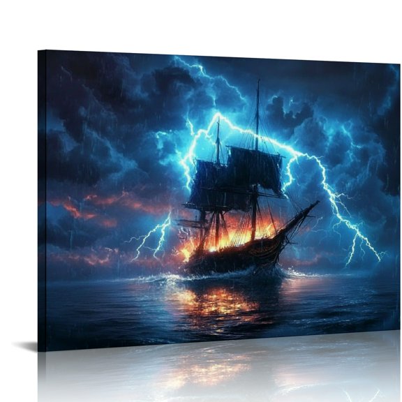 Autua Sailing Sailing Nautical Canvas Wall Art Living Room Home Decoration Pirate Ship Printed Canvas Medieval Bedroom Bathroom Office Wall Decoration Ready To Hang 20x16in