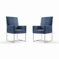 Manhattan Comfort Element 18.9" Velvet Dining Armchair in Blue (Set of 2)