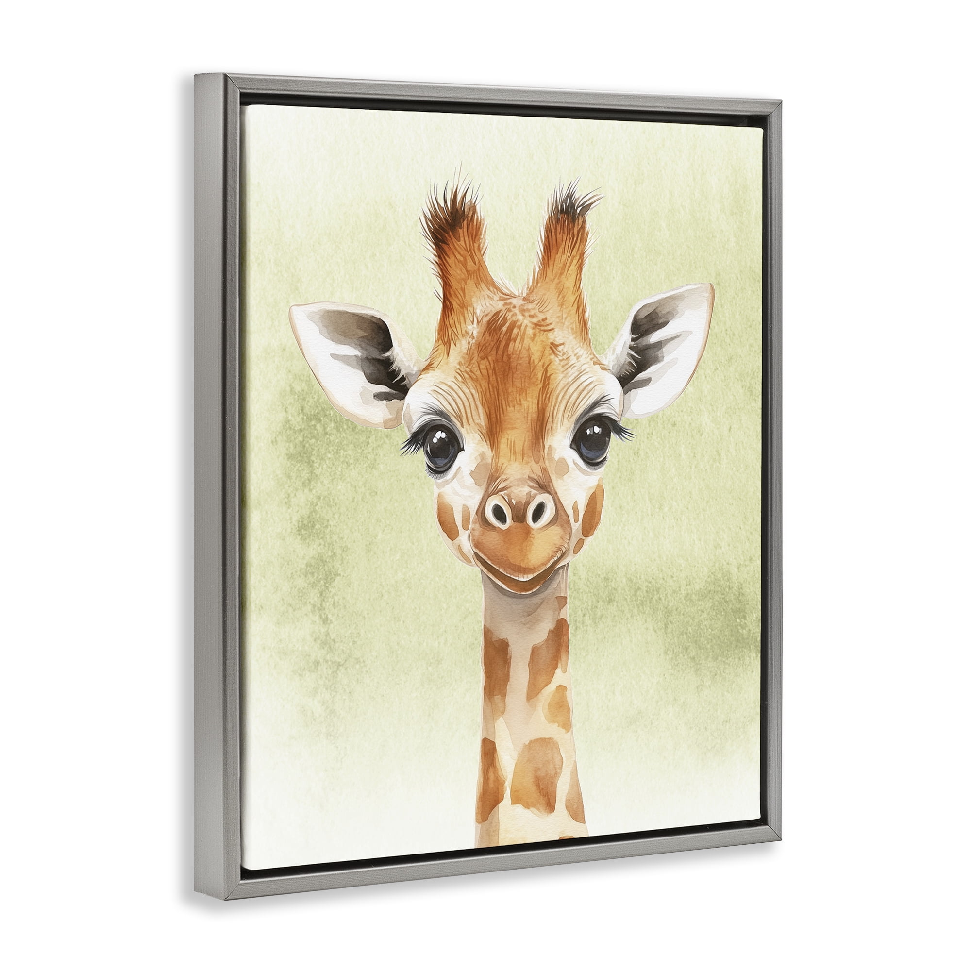 Stupell Industries Jungle Friends Baby Giraffe Gray Framed Floater Canvas Wall Art, design by Christine Simpson Art