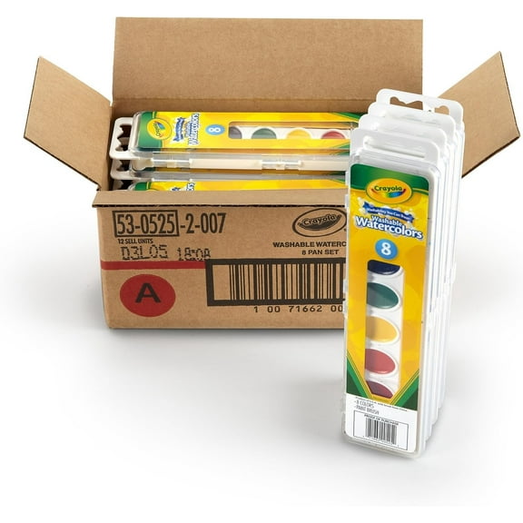 Crayola 8 Pan Set Washable Watercolors,12 Pack, Kids Indoor Activities At Home