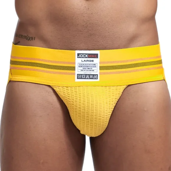 Sexy Men Underwear Briefs Athletic Jock Strap Supporter Men Jockstrap Naturally Contoured Waistband 7 Colors M-XXL SIZE JM223Yellow L