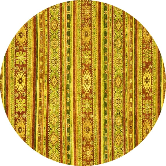 Ahgly Company Machine Washable Indoor Round Oriental Yellow Modern Area Rugs, 3' Round