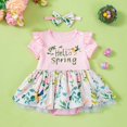 thumbnail image 2 of MEZZALL Baby Girl Spring Summer 2PCS Outfits Sets Printed Short Sleeve Romper & Hair Bow, Pink, 6-9 Months, 2 of 8