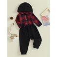 thumbnail image 4 of Elippeo Baby Boy 2 Piece Outfit 3M 6M 12M 18M 24M Plaid Long Sleeve Hooded Rompers and Elastic Pants Set Fall Spring Clothes, 4 of 10