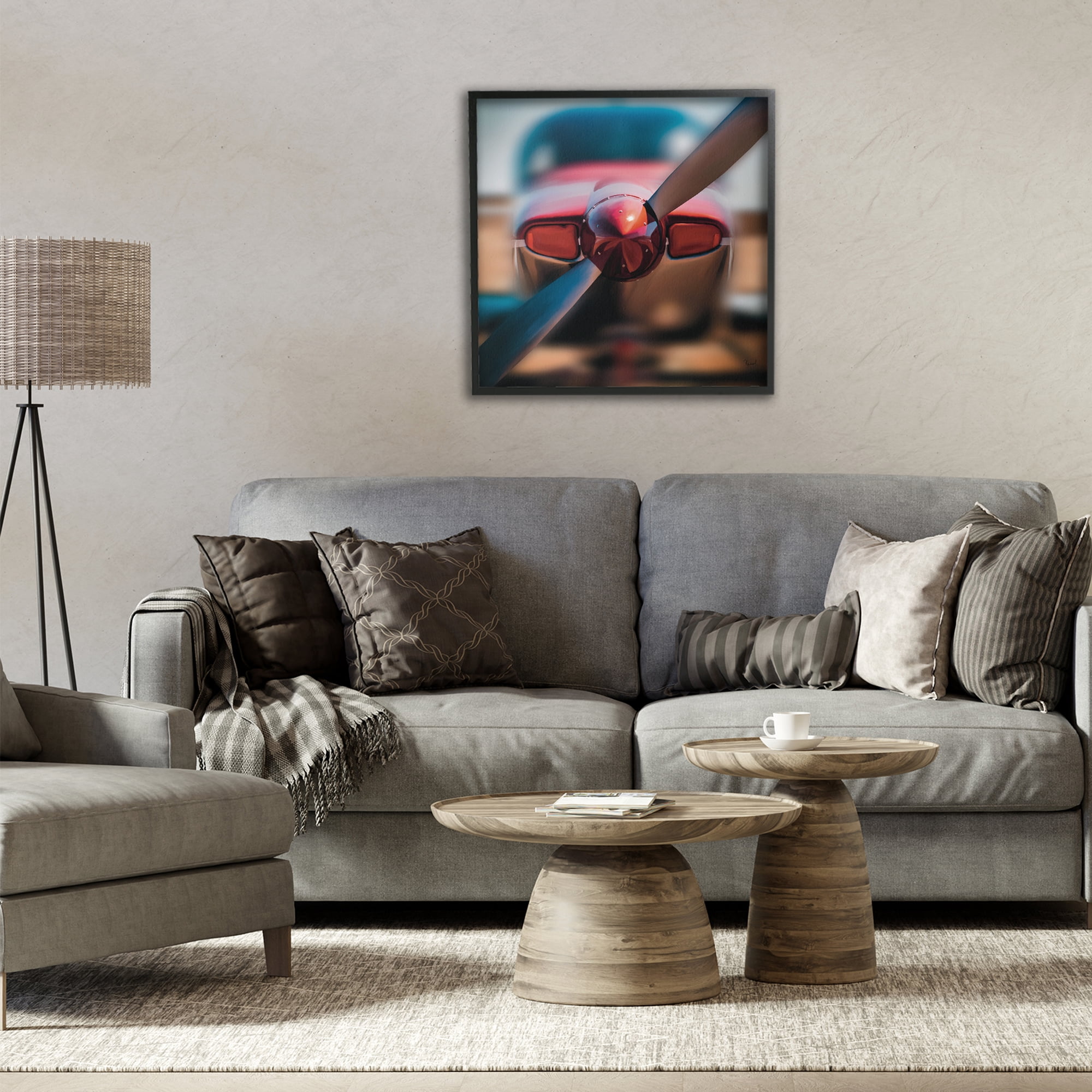 Stupell Industries Red Aircraft Propeller Black Framed Giclee Art, design by Renel Peters