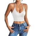 thumbnail image 2 of Womens Spaghetti Strap V-Neck Ribbed Tank Tops for Women 2025 Slim Fitted Soft Camisole Basic Layering Shirts White XS, 2 of 9