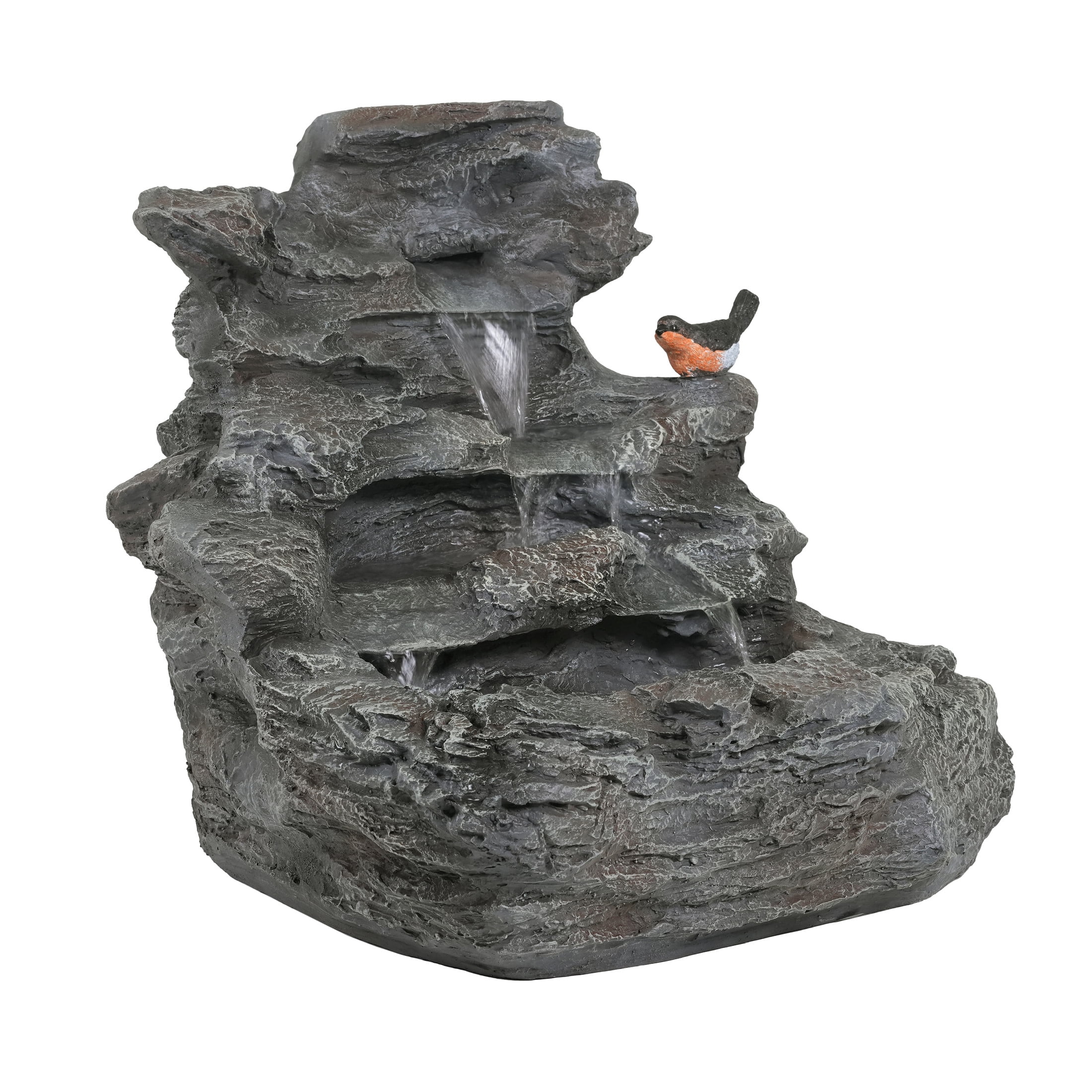 Christopher Knight Home 20.8" Concrete Rock Waterfall Fountain with LED Light, 4-Tier Flow, Garden Decor, Gray
