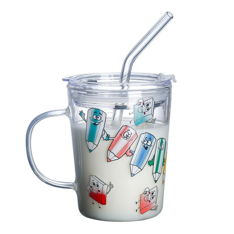 Ludlz Water Tracking Hospital Mug for Daily Intake Measuring with Lid and  Handle 350ml Pencil Luck Watermelon Double Wall Water Milk Tea Glass Cup  Mug