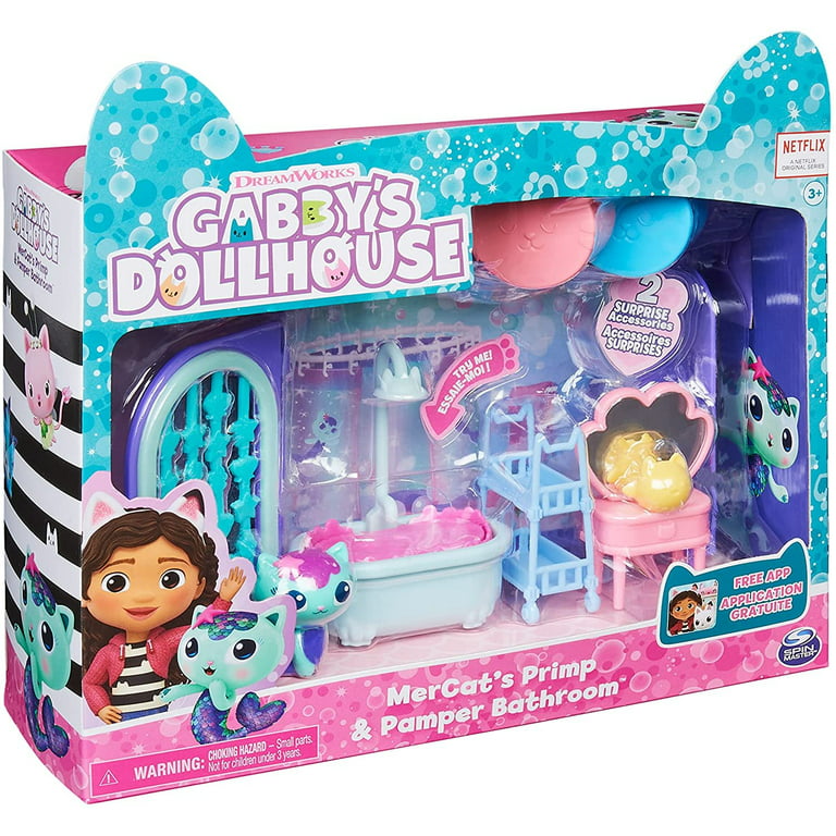Gabby's Dollhouse, Primp and Pamper Bathroom with Mercat Figure, 3