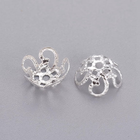 10g Silver Color Plated Iron Bead Caps Hollow Spacer Bead End Caps Bulk Metal End Cap Bead Cap Findings for Jewelry Making DIY Bracelets Necklace Earrings Supplies 10x4mm Hole: 1mm for DIY