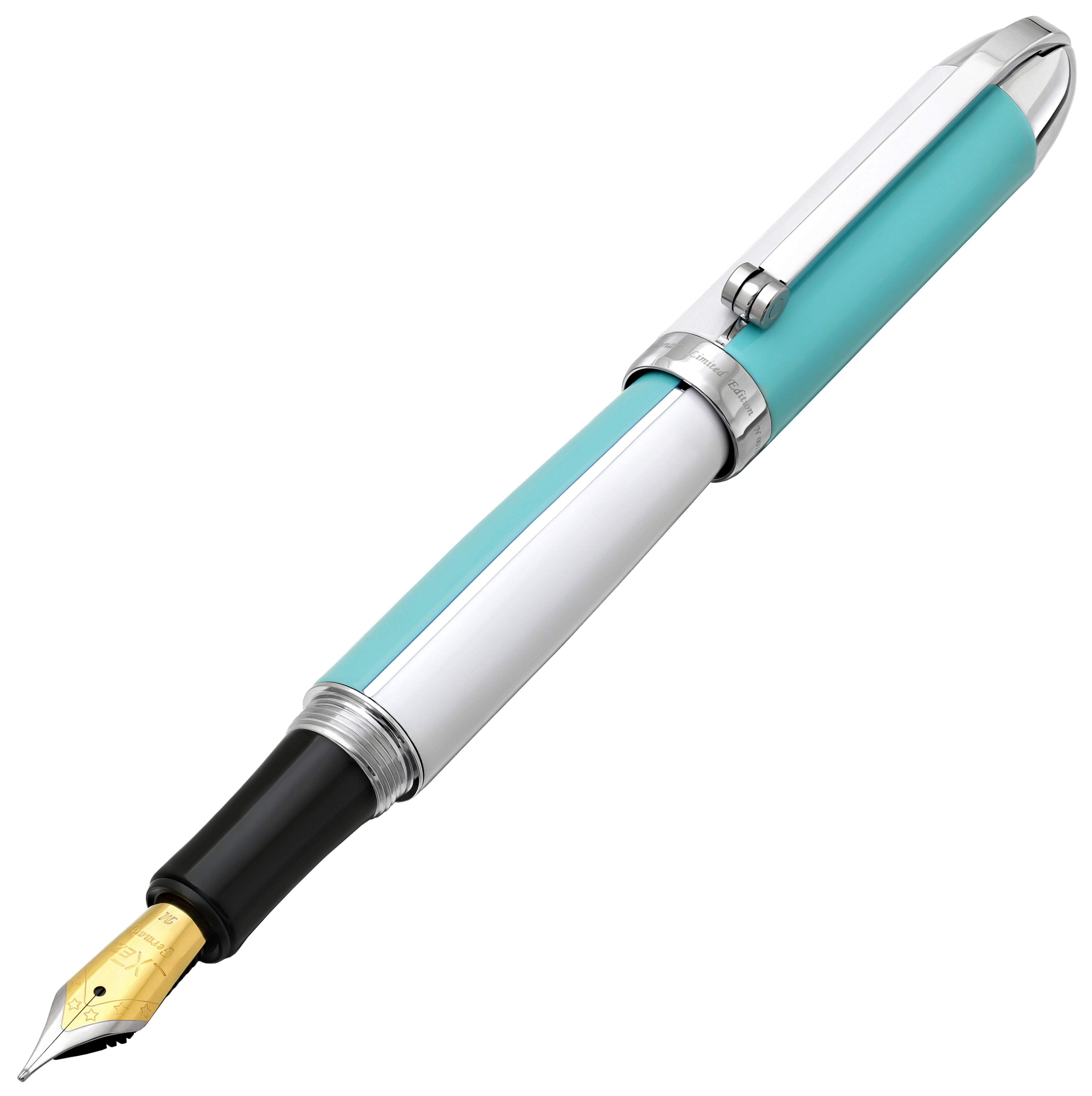 Xezo Xezo Visionary® Brass  Aluminum Enameled Fountain Pen (Medium Nib) - Sky Blue / White