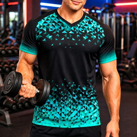 LEKWK Workout Shirts for Men Quick-Dry Short Sleeve Graphic Soccer Jersey Breathable Loose Fit V Neck Athletic Shirts Fan Soccer Running Gym Sports Wear