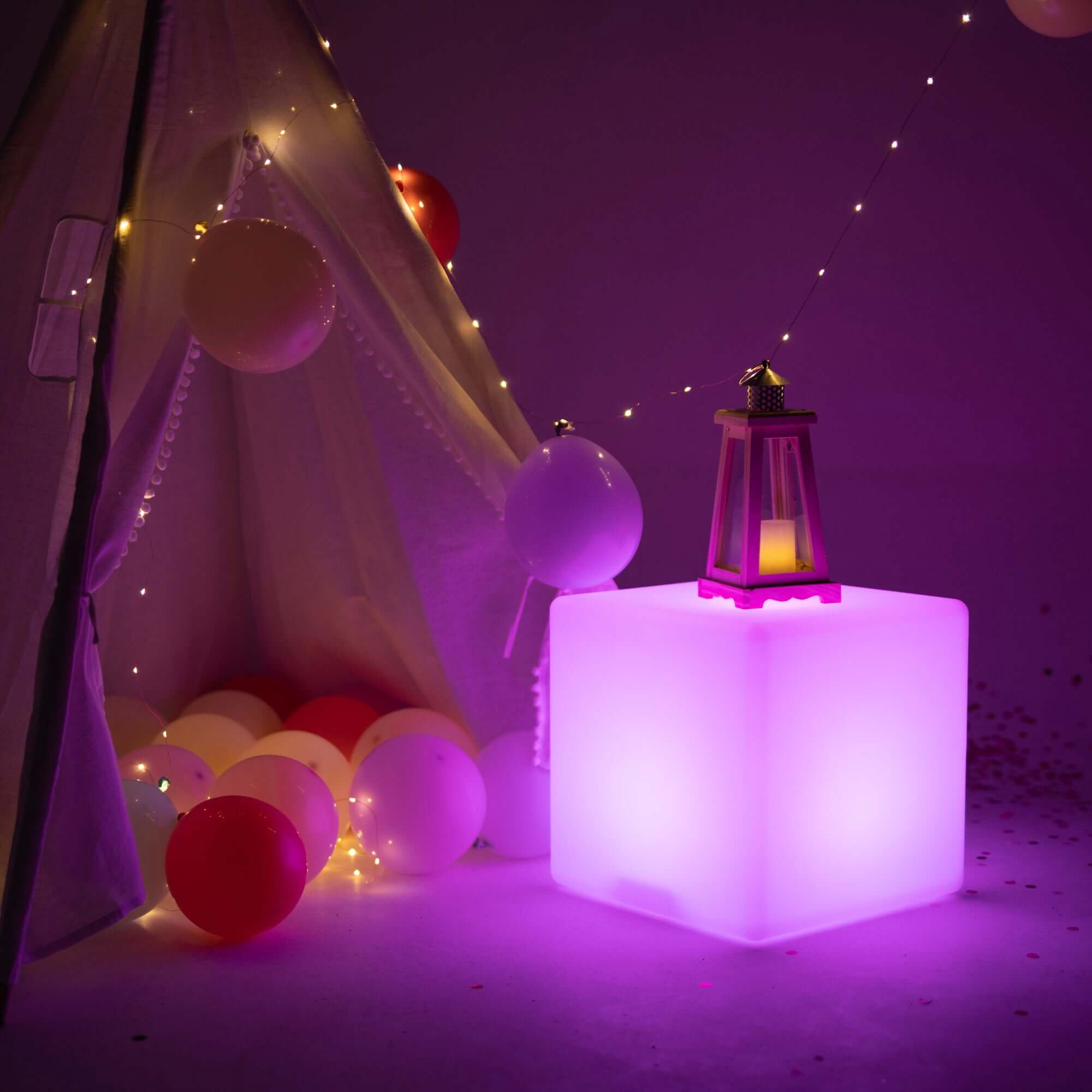 Efavormart 15.5" Cordless LED Rechargeable Light Cube Illuminated Furniture Stool - Color Changing, Waterproof with Accessory Bag