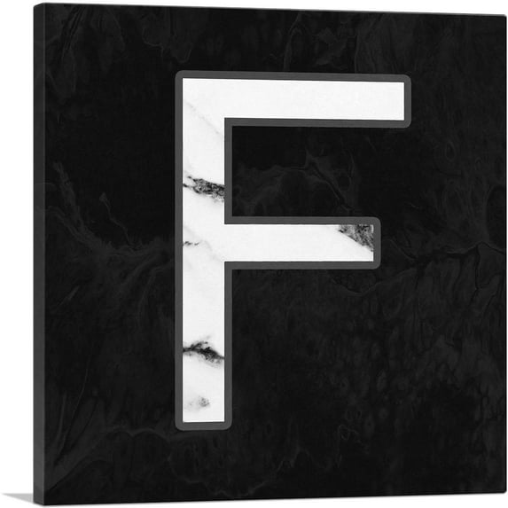 ARTCANVAS Classy Black White Marble Alphabet Letter F Canvas Art Print - Size: 36" x 36" (1.50" Deep)