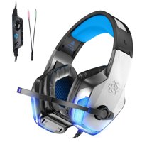 Gaming Headset for Xbox One, PS4, PC, Controller, Noise Cancelling Over Ear Headphones with Mic, LED Light Bass Surround Soft Memory Earmuffs for Computer Laptop Mac Nintendo Switch Games