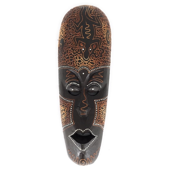 Tribal Mask 12" w/ Gecko - Primitive Art | #wib370430h