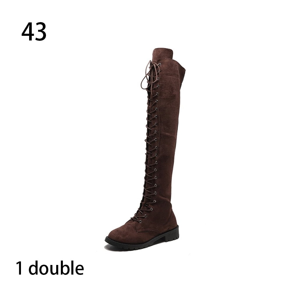 Knee Boots Ladies Side Zipper Soft Low Heel Flock Thigh High Bottes Microfiber Solid Color Flat Shoes Accessory Winter Dark Brown 9 Walmart