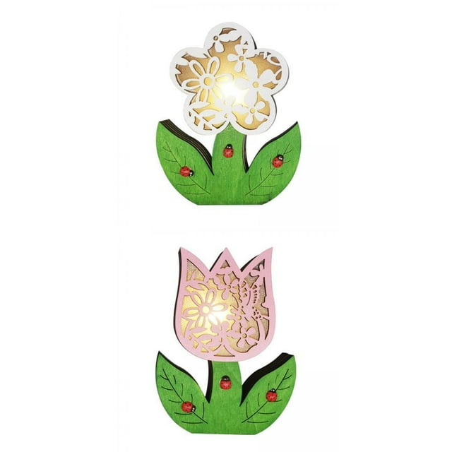 2x Wood Easter Flower LED Night Light Lamp Decorative Tabletop Tabletop
