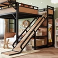 thumbnail image 6 of Leumius Queen Size Loft Bed with Slide, Storage Shelves and Built-in Wardrobe,Metal Loft Bed Frame with USB Ports and LED Lights,Pegboard,Natural, 6 of 11