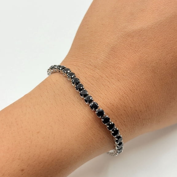 4MM Round Lab Created Black Diamond Tennis Bracelet 14K White Gold Plated 8Ct 7in