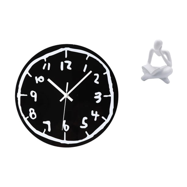 Reloj de pared,Reloj de pared silencioso y decorativo que no hace tictac,Reloj moderno de 12 pulgadas para pared de casa o oficina,sencillo.,Figura de lector abstracto,Estatua de pensador