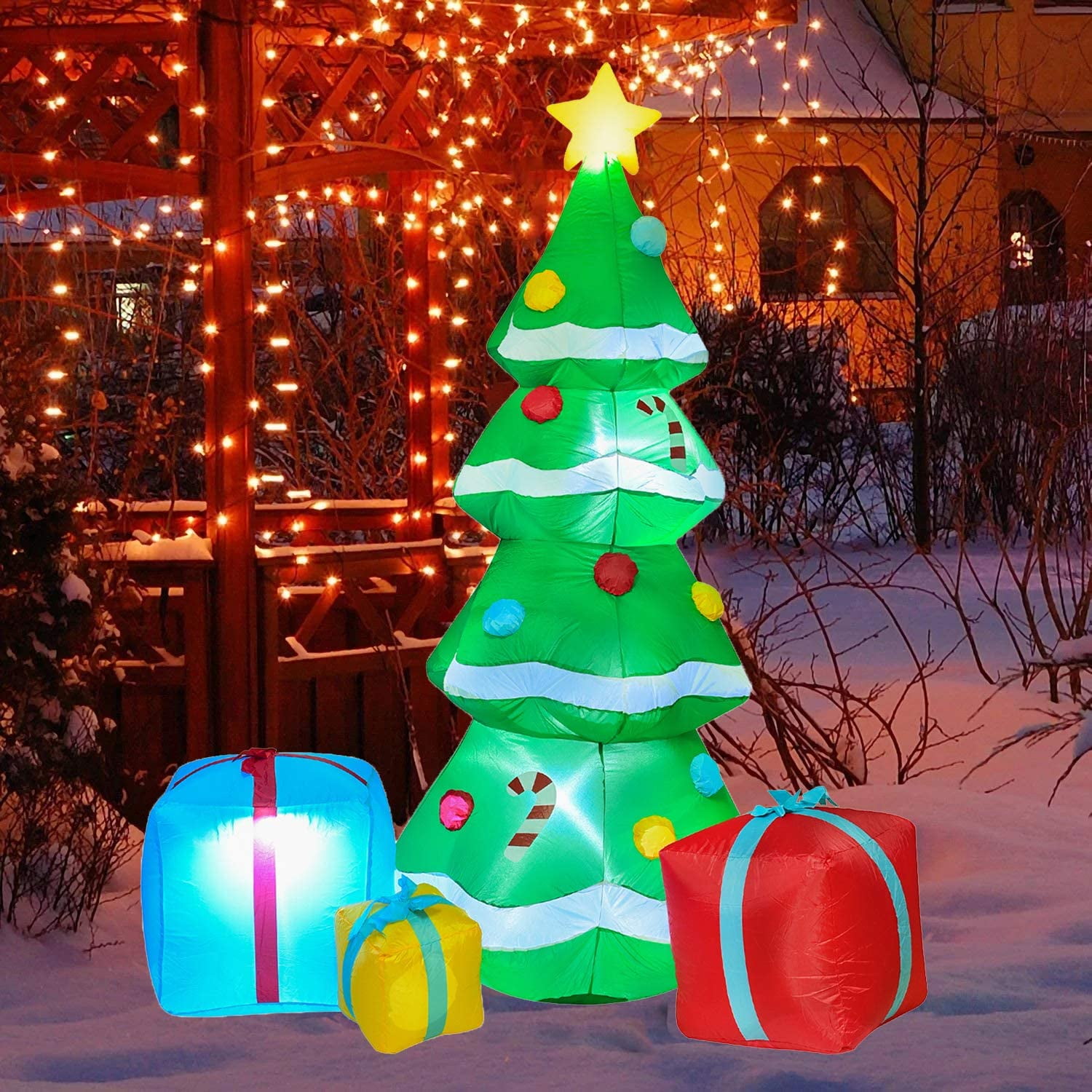 DearHouse 7 FT Inflatable Christmas Tree with Multicolor Gift Boxes ...