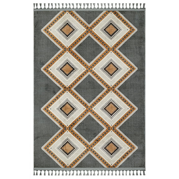 Pratyush Geometric Grey Bamboo Area Rugs for Living Room Washable Rugs Boho Moroccan Area Rug Soft Neutral Geometric Bohemian Distressed Indoor Rug for Bedroom Dining Room Office Nonslip Rug