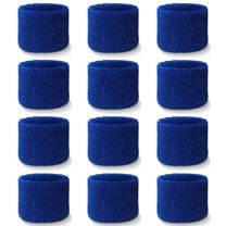 COUVER Youth Wrist Sweatbands Sports Athletic Cotton Terry Cloth, Blue, Set of 12