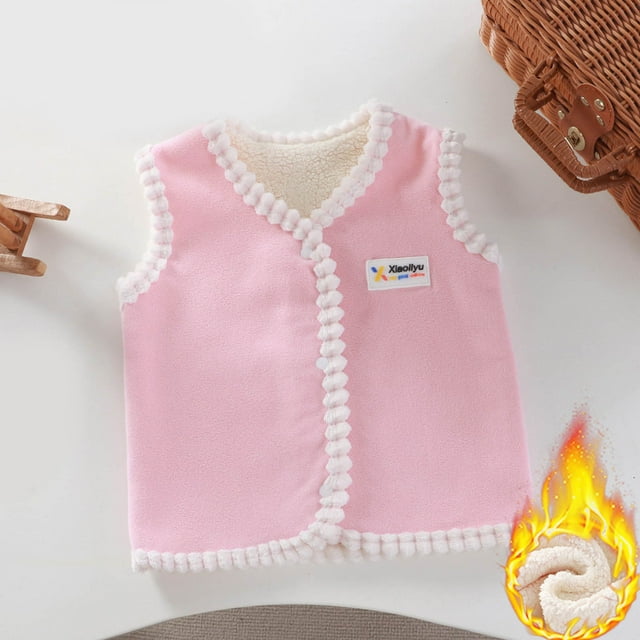 RXIRUCGD Children's Solid Color Double-sided Velvet Round Neck Velvet Clothing( Pink, Size:9 Years )