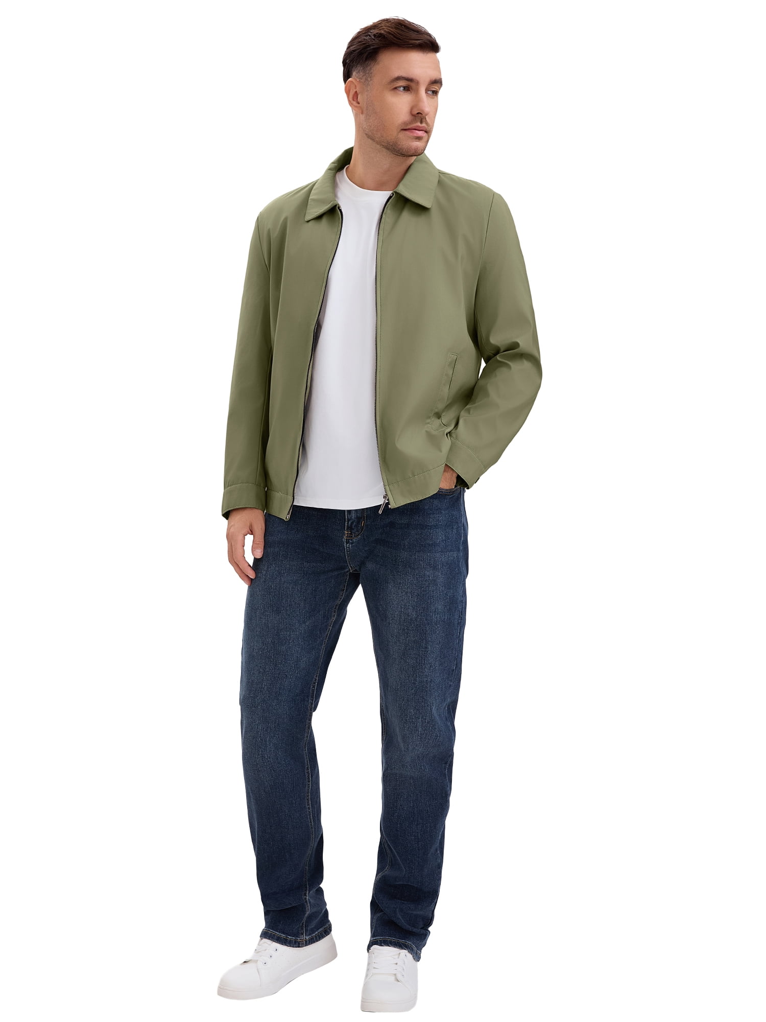 DARING DIVA Men's Long Sleeve Full Zip Up Lapel Solid Lined Jacket M Khaki